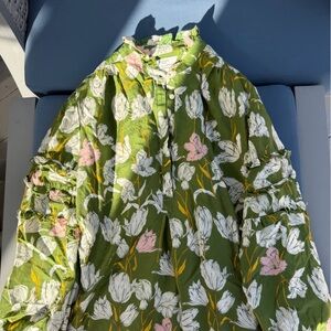 Trovata Olive Green Maxi Shirt  with White & Pink Floral Print